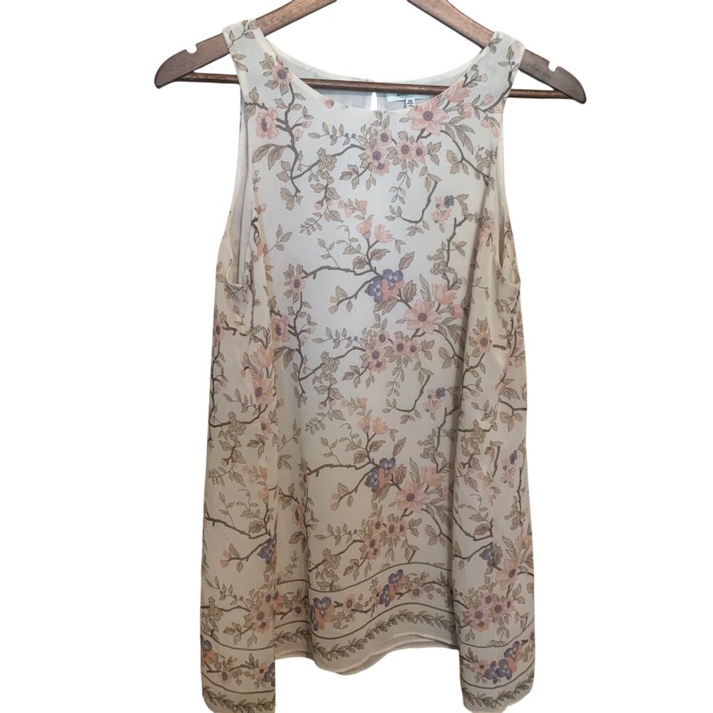 Max Studio Women's Floral Sleeveless Top‎ Beige & Pink Sz M Cottagecore Innocent